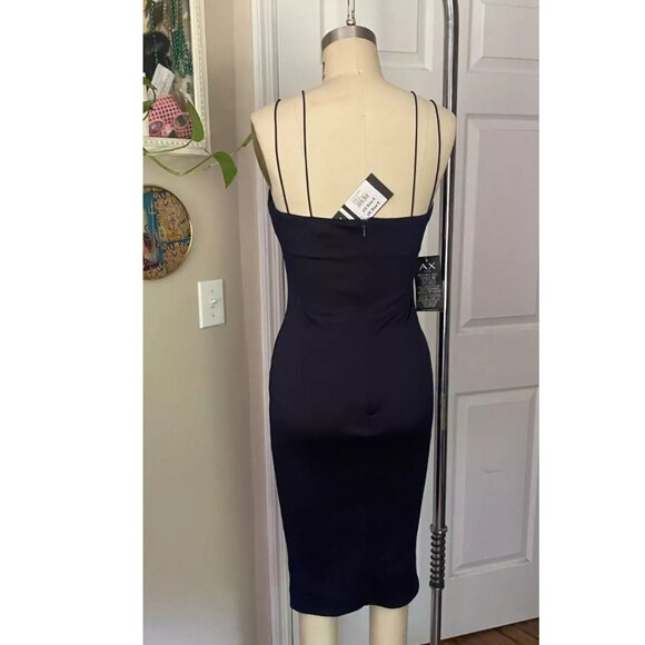 AX Paris Navy Stretch Strappy Knee-Length Wiggle Bandage BODYCON Dress *4* - Picture 4 of 6